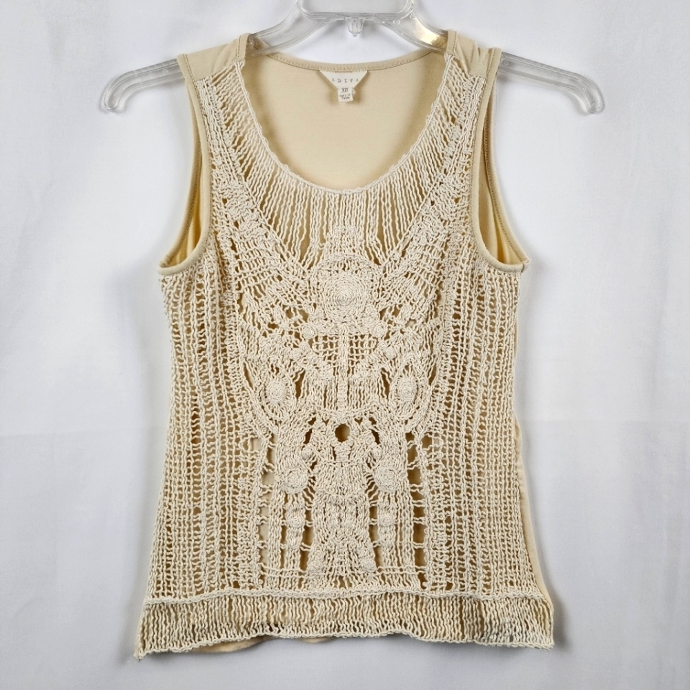 Crochet Lace Cream Tank Top Adiva Brand Boho Style Womens XS